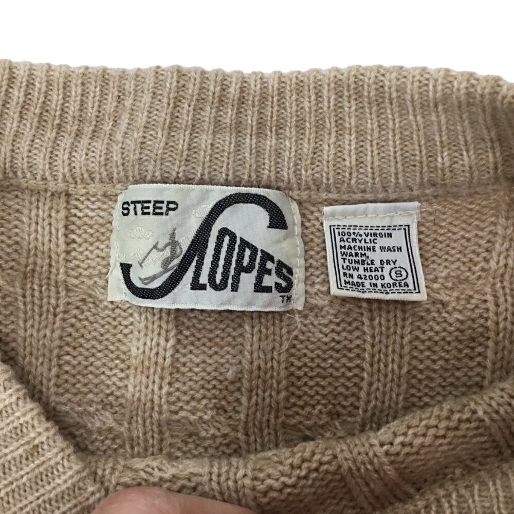 Vintage 70s Ski Sweater Steep Slopes Sz S Nordic Knit Fair Isle Pullover Acrylic - Picture 7 of 7